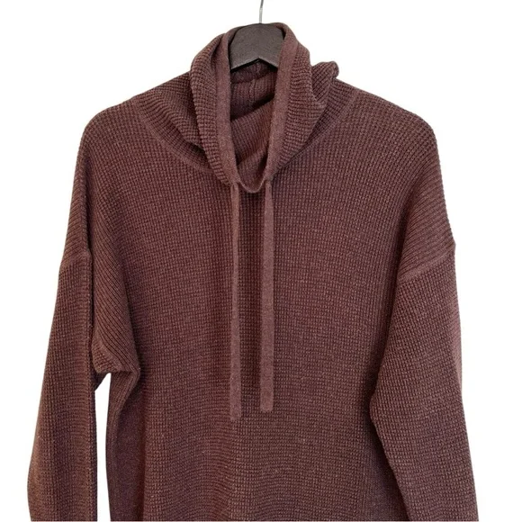 Prana Milani Cowl Neck Sweater Mini Dress Plum Brown Small Cozy Outdoor Gorpcore - Picture 2 of 5